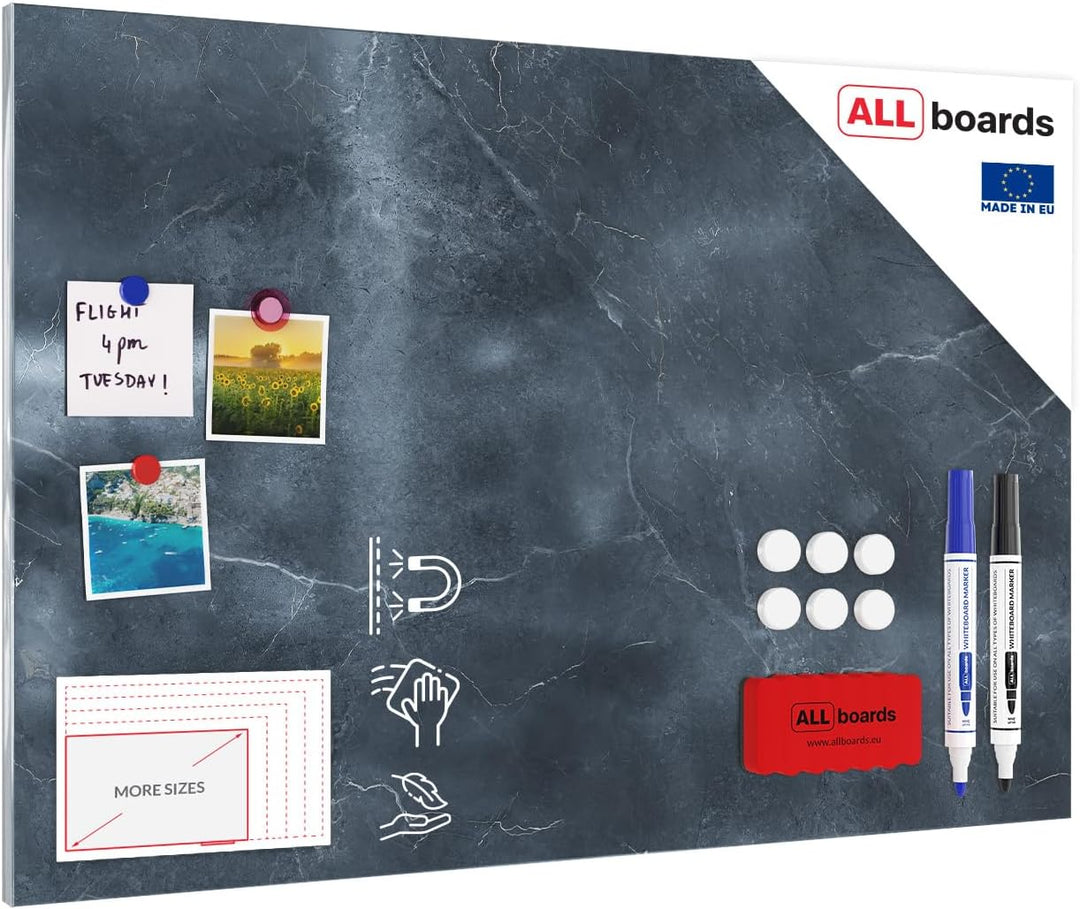 ALLboards Metallische Magnettafel ANTHRAZIT MARMOR 90x60cm MetalBoards Memoboard für jede Art von Ma