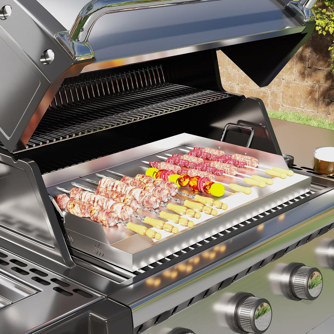 Froadp Edelstahl Grillplatte | 47x32x7cm Universal BBQ Plancha mit Ölrinne | BBQ Plancha für Gas- &