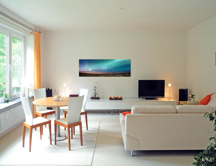 Paul Sinus Art Panoramabild auf Leinwand und Keilrahmen 150x50cm Island Nordlichter Landschaft