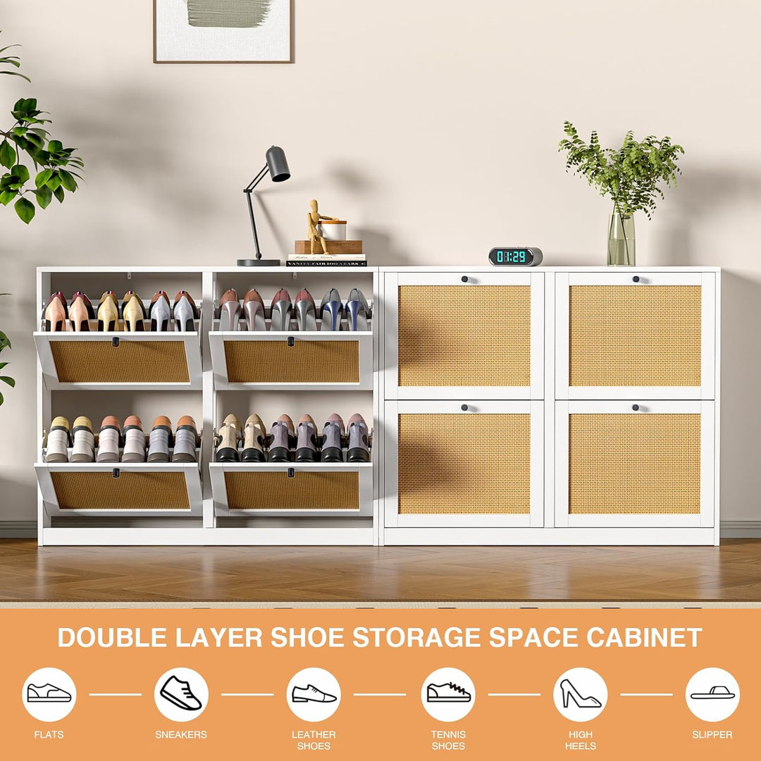 Schuhschrank mit 4 Klappen, platzsparender Schuhkipper Schuhschränke, Schuhablage Verstellbar Hoch K
