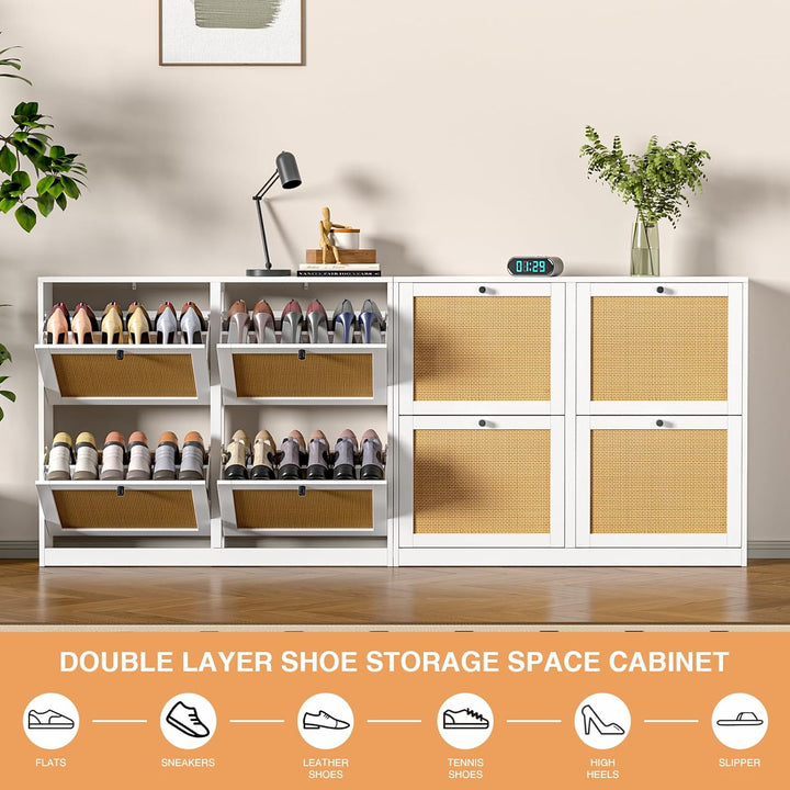 Schuhschrank mit 4 Klappen, platzsparender Schuhkipper Schuhschränke, Schuhablage Verstellbar Hoch K