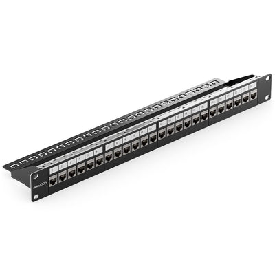 deleyCON 24 Port Patchpanel Set Patchfeld Modular 1 HE 19" Zoll Rackeinbau + 24x Keystone Module CAT