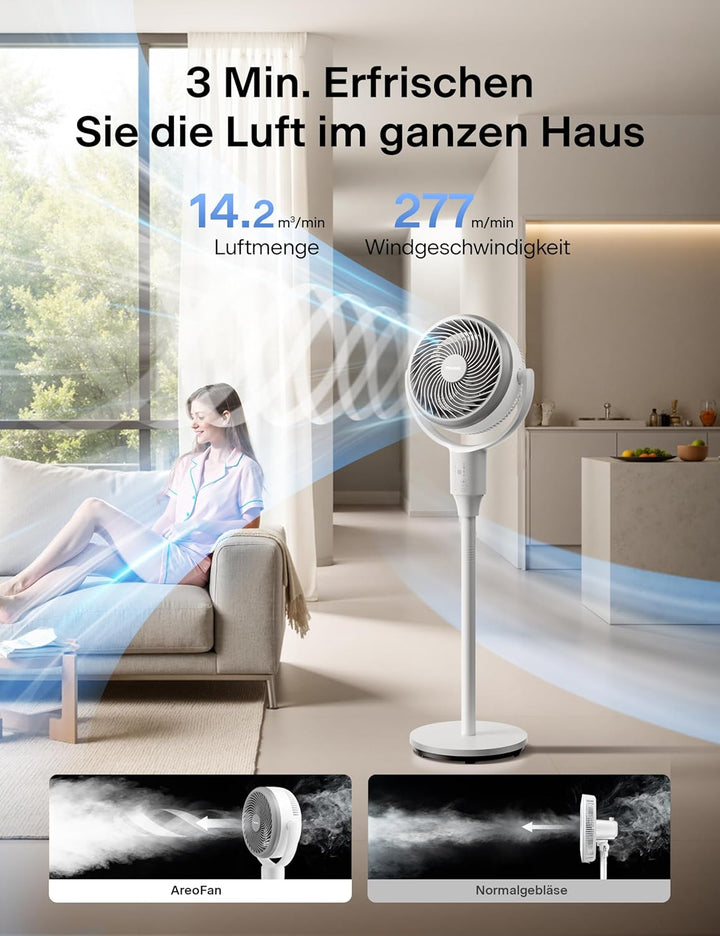 PELONIS Leiser Standventilator, 2-In-1 Standventilator mit Fernbedienung, 1500m³/h Luftvolume Luftzi