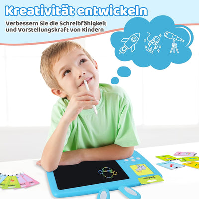 Deutsch Lernen Lernspielzeug für Kinder 1-6 Jahre alt, Sprechende Flash-Karten LCD Schreibtablett 38