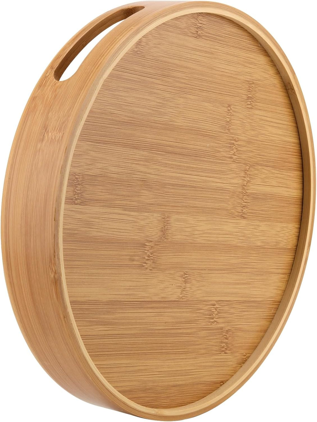 FAAING 2 Stück 30cm Bambus Tablett Rund, Gross Holz Serviertablett mit Griffen, Holztablett Rund Küc
