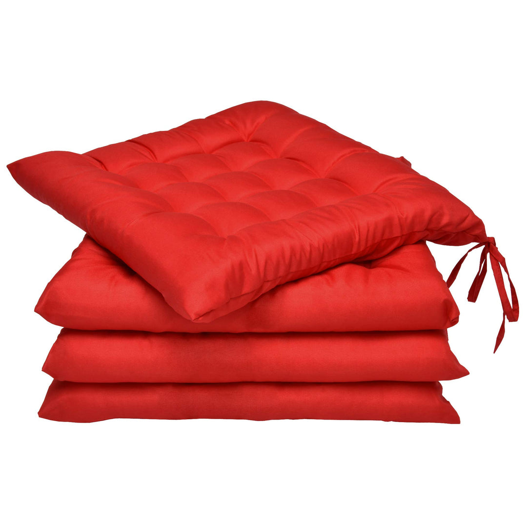 Beautissu 4er Set Stuhlkissen mit Bändern Indoor &amp; Outdoor Auflagen Stühle | 40x40 in Rot mit 5cm Po