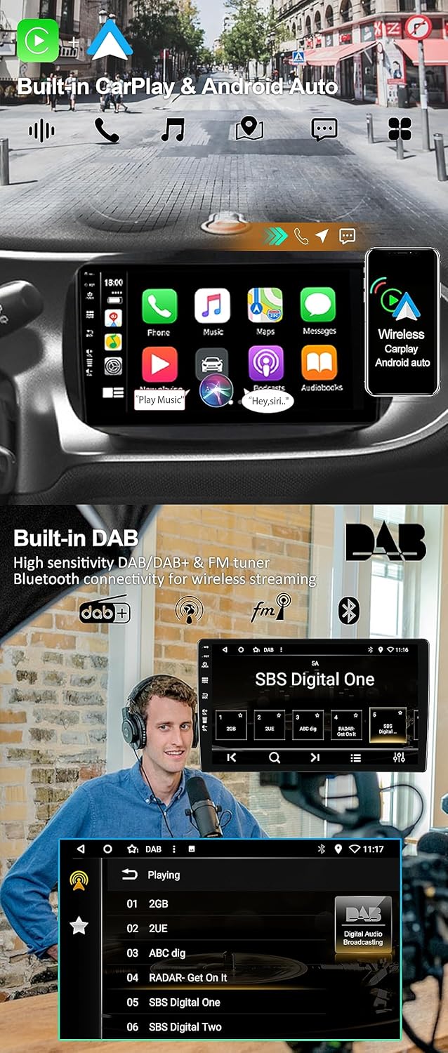 Eingebaut DAB - Android 15 IPS Autoradio für Benz Smart 453 Fortwo (2014-2020) - Kabellos Carplay/An