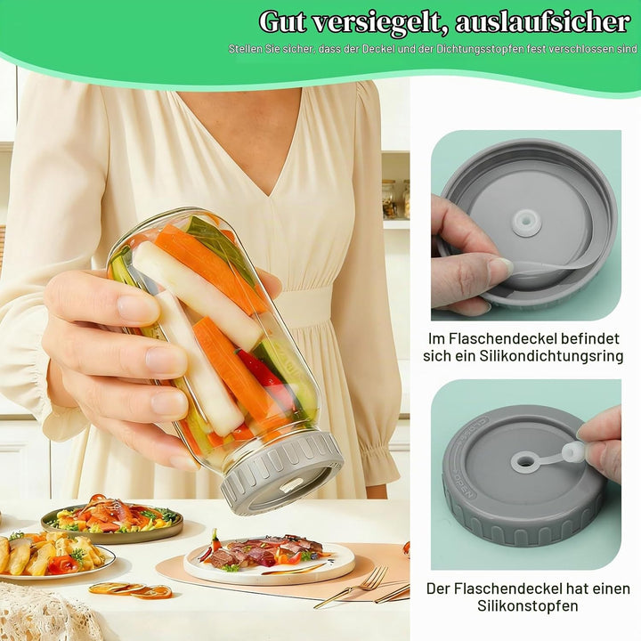 2 Stück Fermentierglas 2L, Fermentationsglas mit Gärventi, Breiter Mund Kimchi Behälter, Fermentatio