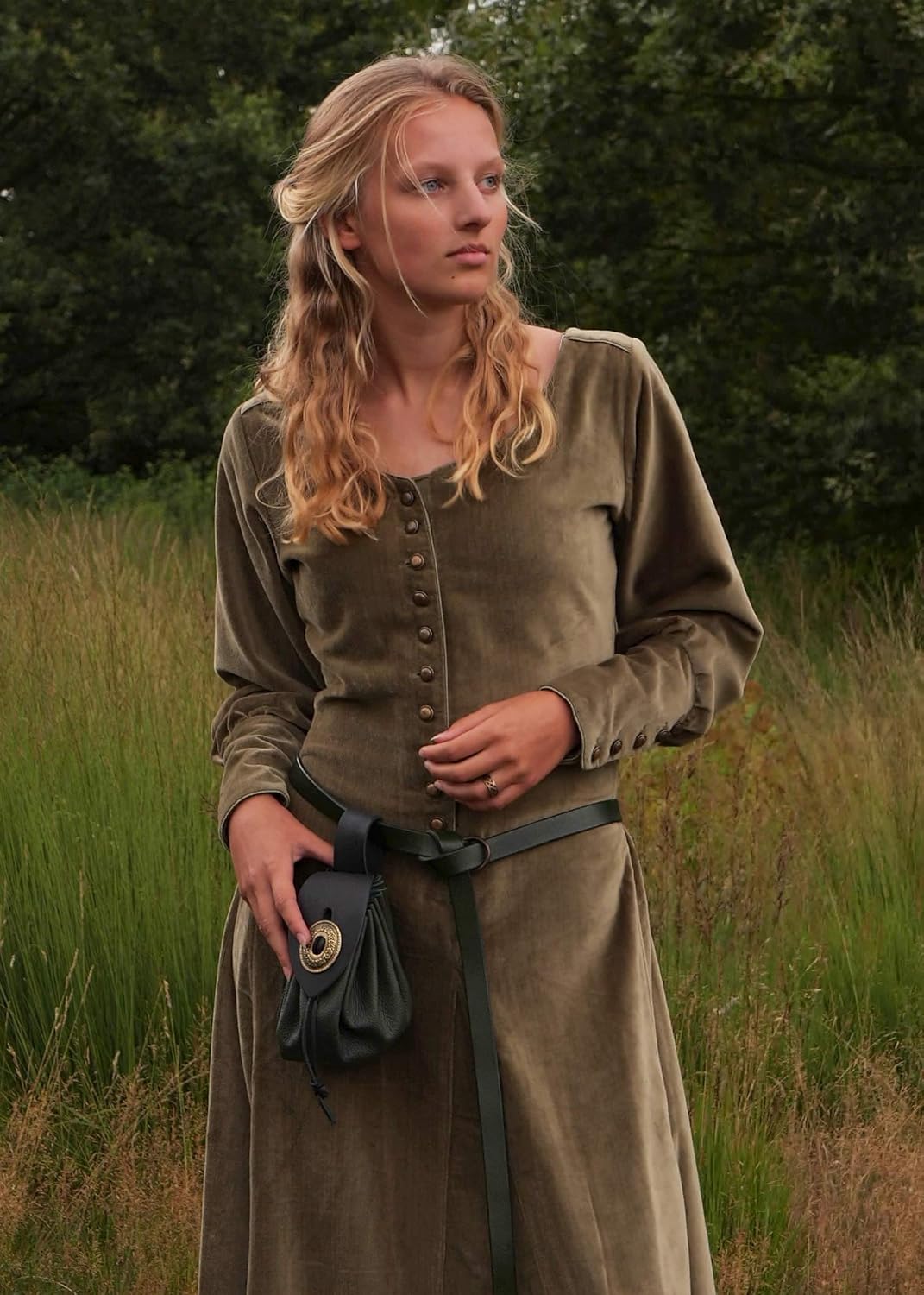 Battle-Merchant Mittelalterkleid Cotehardie Isabell aus Samt lang, Damen, Baumwolle, bodenlang, Vint