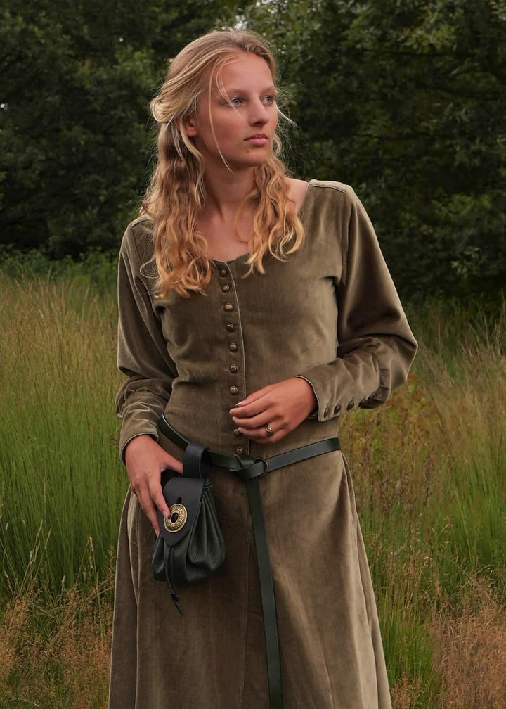 Battle-Merchant Mittelalterkleid Cotehardie Isabell aus Samt lang, Damen, Baumwolle, bodenlang, Vint