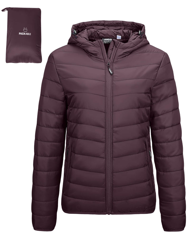 Outdoor Ventures Damen Steppjacke Leichte Packbare Übergangsjacke Warme Winterjacke mit Kapuze für F