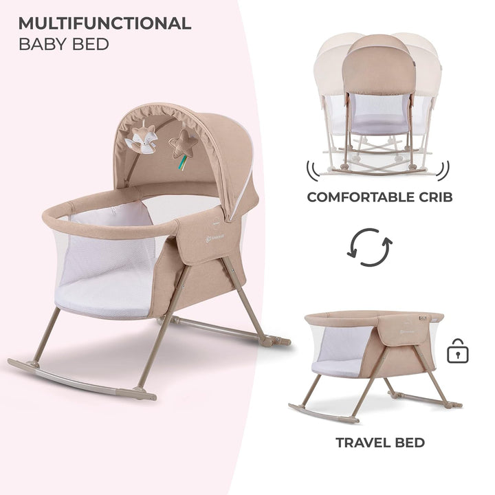 Kinderkraft Babybett 3 in 1 LOVI, Wiege, Reisebett, Wippe, einfaches Zusammen- und Ausklappen, verst