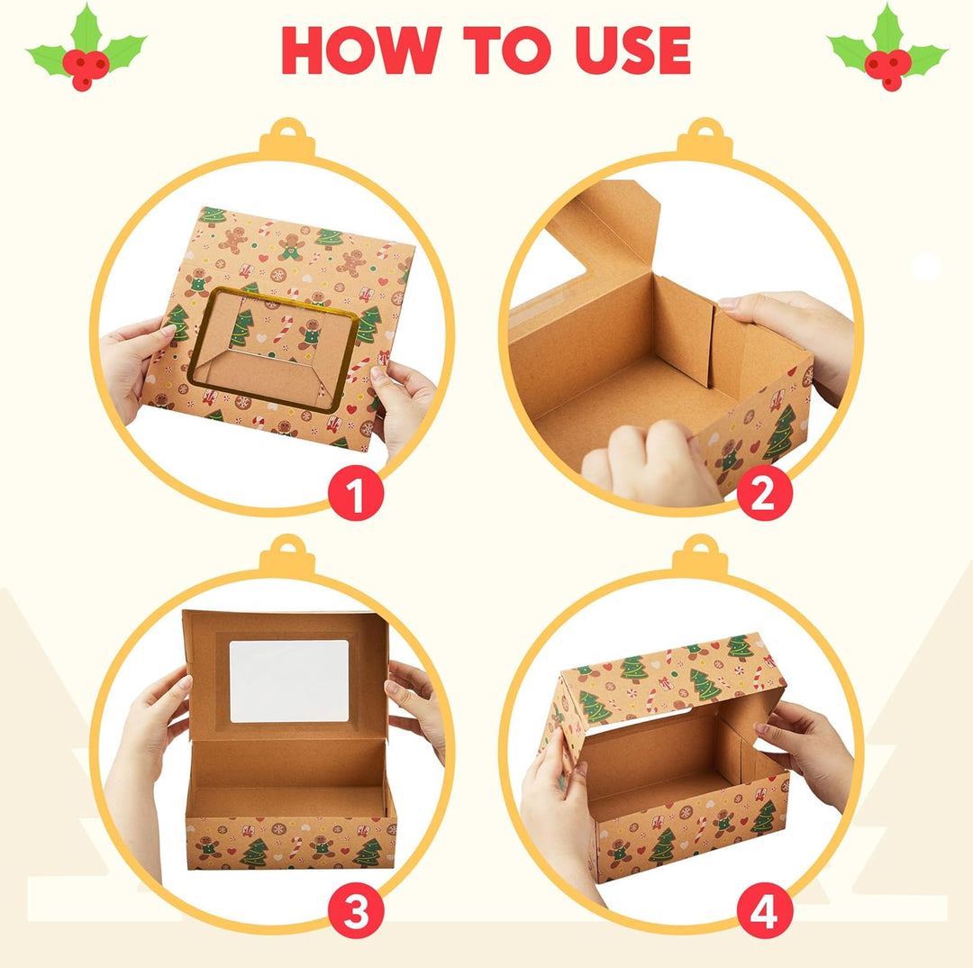 JOYIN 12 Stück folierte Weihnachts-Plätzchenboxen mit Fenster, Leckerli-Boxen für Donut und Kekse, b