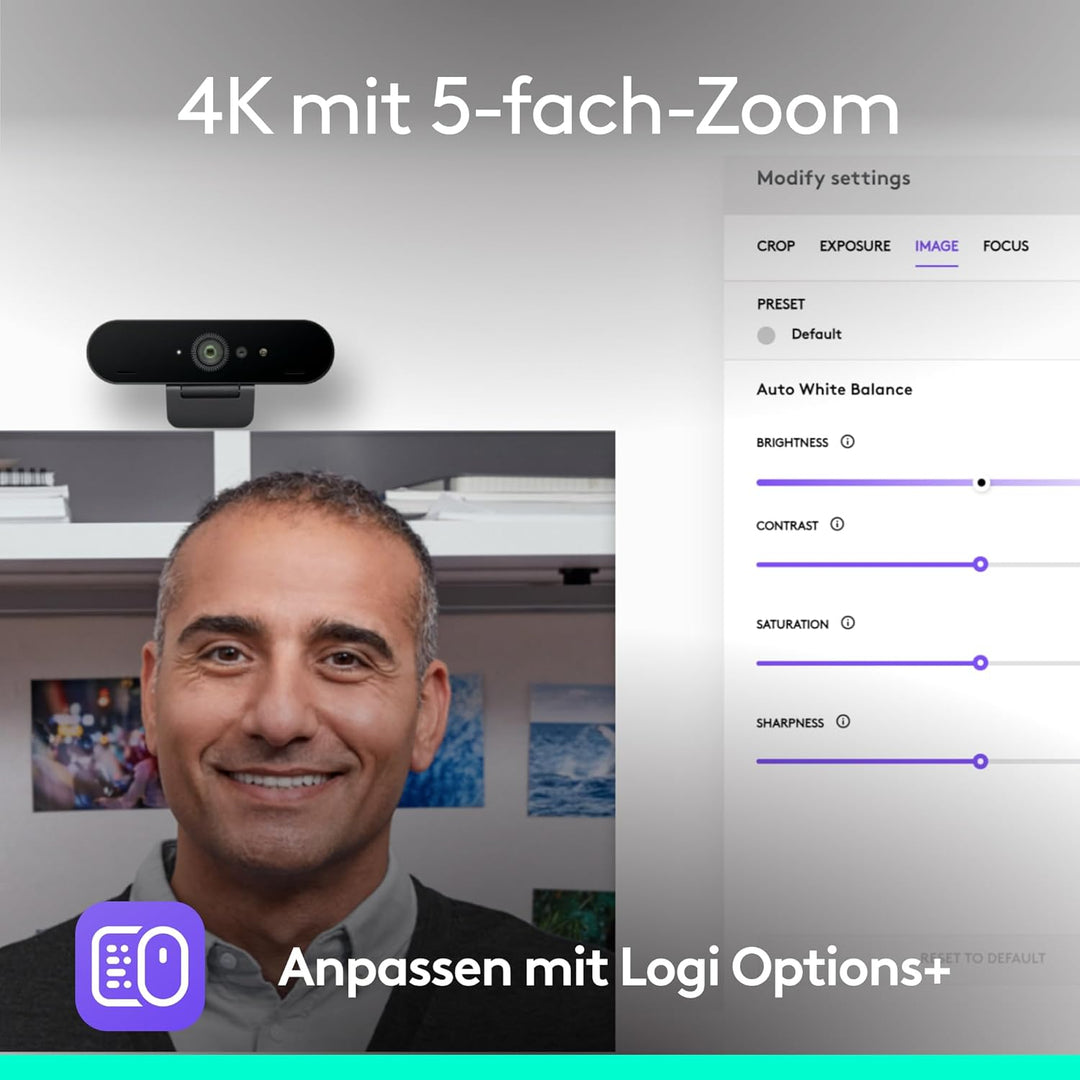 Logitech Brio 4K-Webcam for Business, biometrische Anmeldung mit Windows Hello, automatische Beleuch