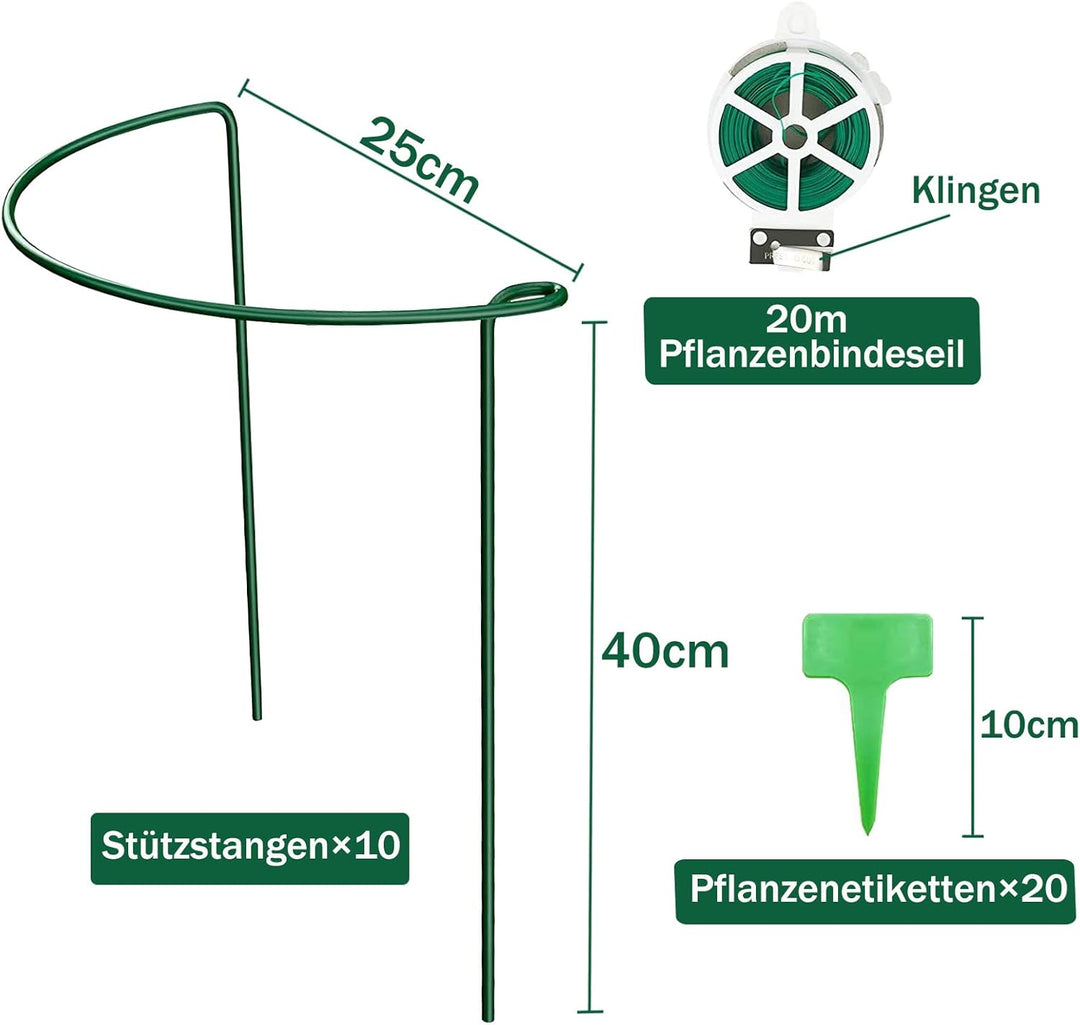10Stück pflanzenstütze, ASSUGO staudenhalter rund aus beschichtetem Stahl, Metall Garden Halbrund St