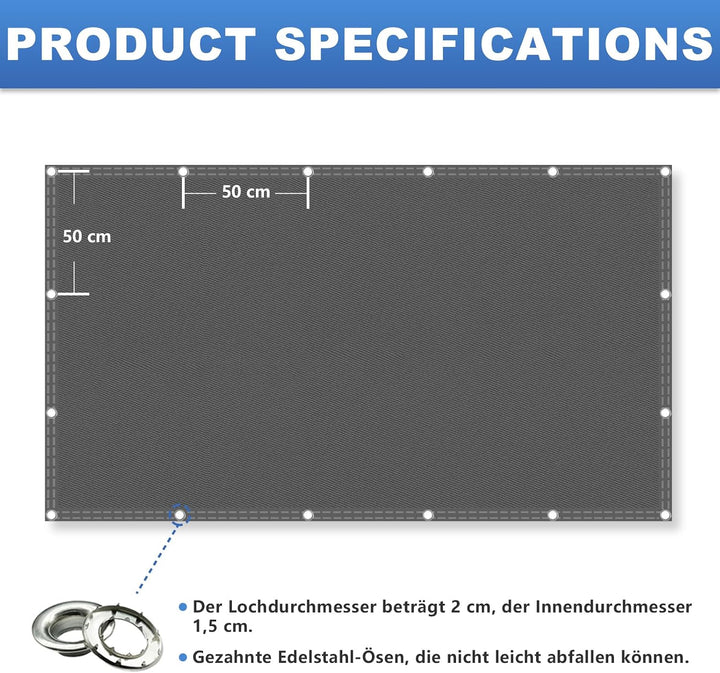 Sonnenschutz Netz, Balkonumrandung 95% UV Schutz, Sonnensegel Wasserdicht mit ösen, Sonnenschutz Win