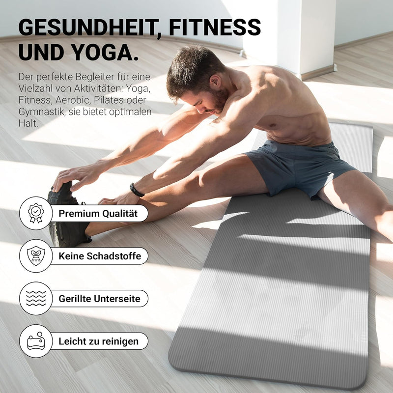 MSPORTS Gymnastikmatte | Yogamatte Premium rutschfest inkl. Tragegurt + Übungsposter + Workout App I