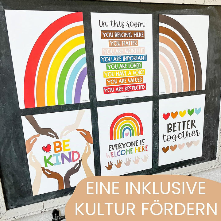 6 Regenbogen-Poster-Diversity-Poster für Klassenzimmer, Dekoration für Lehrer, Elementary – inklusiv