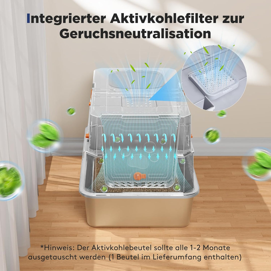 MIXJOY Edelstahl Katzenklo XXL mit Deckel, Katzentoilette Edelstahl Zwei-Tür-Konfiguration, Geschlos