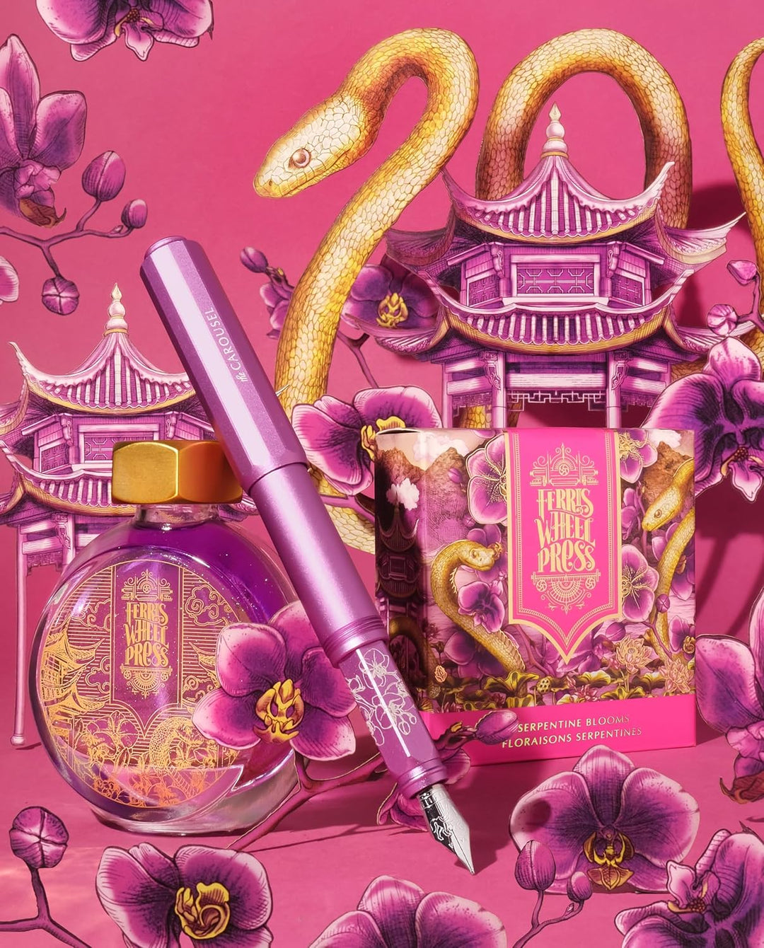 Ferris Wheel Press Ink, Everyday Ink Collection, Serpentine Blooms, Vibrant Orchid with duochrome Pi