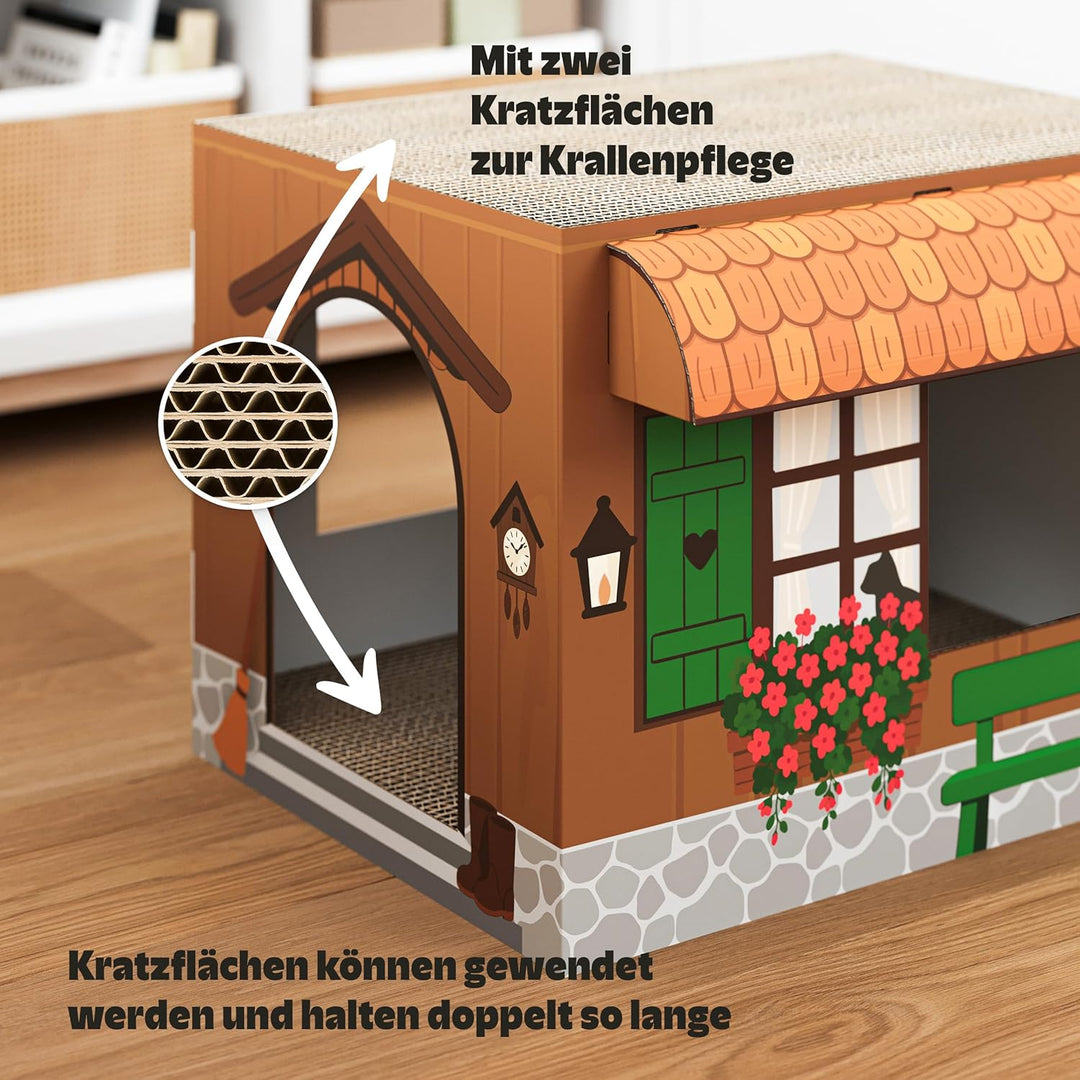 Cat’s Palace Katzenhaus Urige Almhütte – Rückzugsort & Kratzmöbel mit 2 Kratzflächen für Katzen | 45