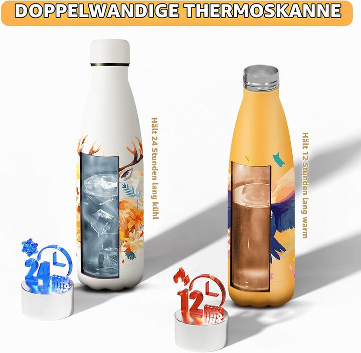 HoneyHolly Edelstahl Trinkflasche, 500ml BPA-frei, Thermosflasche, Isolierflasche Doppelwandige, Was