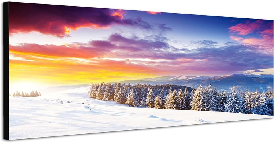 Paul Sinus Art Panoramabild auf Leinwand und Keilrahmen 150x50cm Ukraine Wald Schnee Berge Sonnenauf