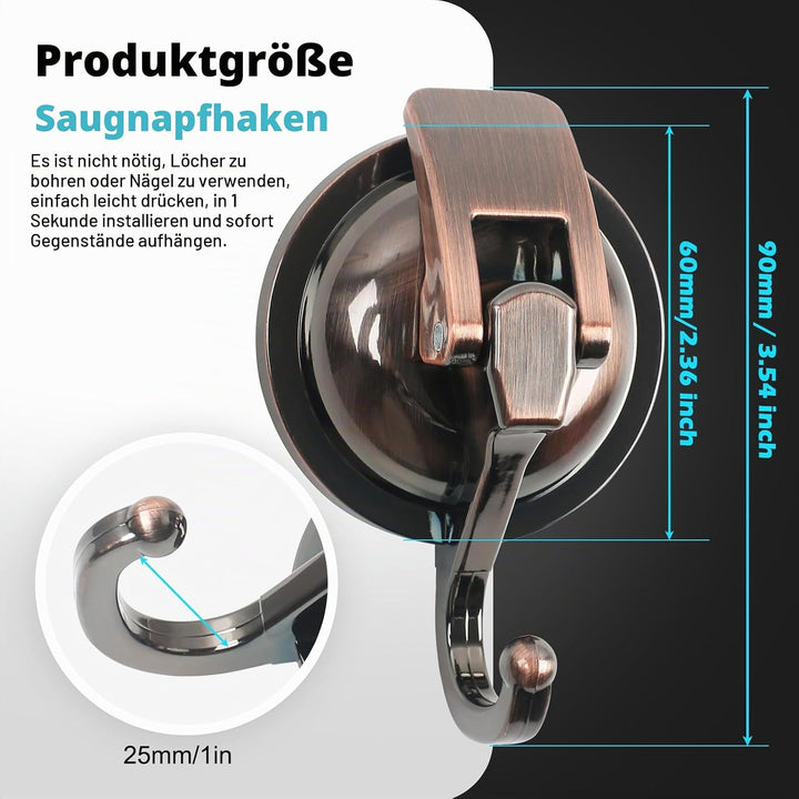 MaxEarn 6 Stück Vakuum Saugnapf Haken, Kupferfarben Extra Stark Saugnapfhaken, Ohne Bohren Saughaken