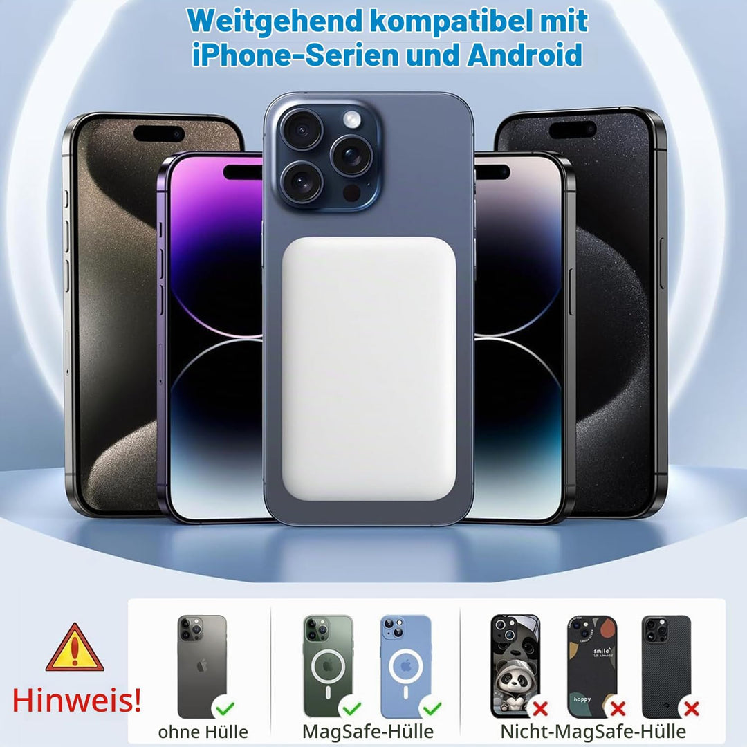 Powerbank für MagSafe, Magnetische Wireless Power Bank 10000mAh Schnellladefunktion Ladegerät, Kabel