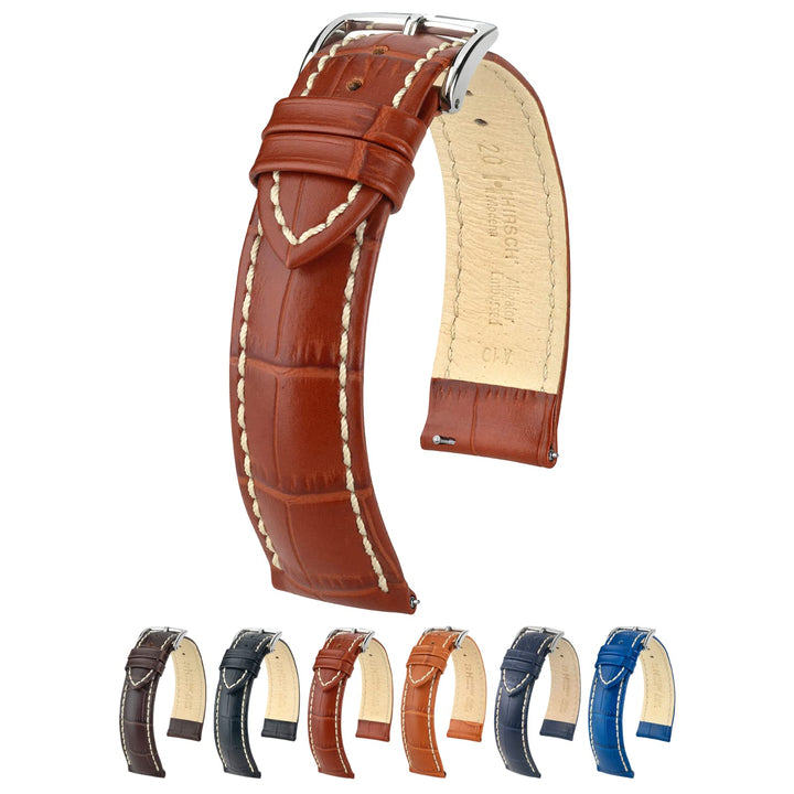 HIRSCH Unisex Uhrenarmband Alligator Style Modell Modena Grösse Uhr 24 mm/Schliesse 22 mm, Farbe Gol