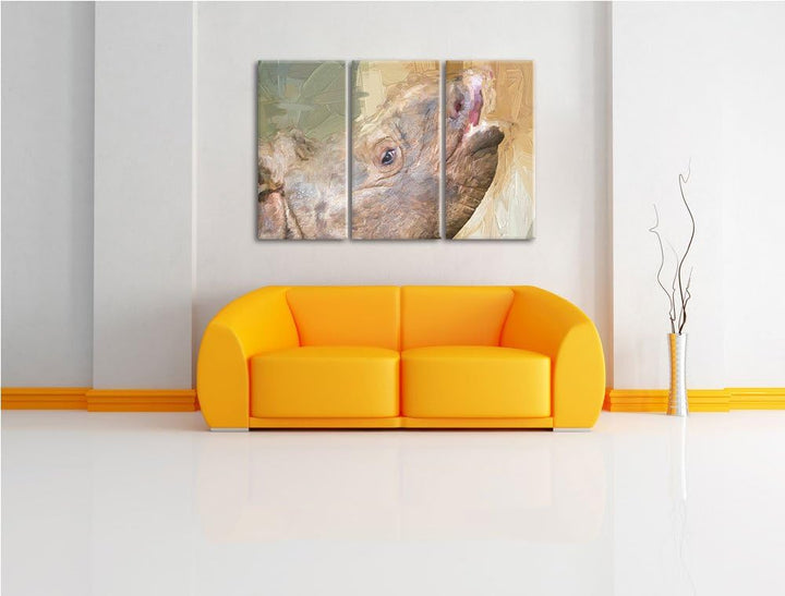 kleines Nashorn Spezial 3-Teiler Leinwandbild 120x80 Bild auf Leinwand, XXL riesige Bilder fertig ge
