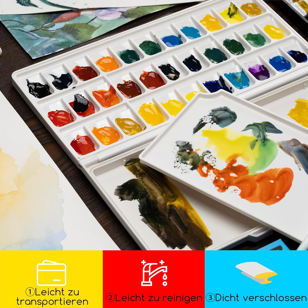 MEEDEN Luftdichte Wet Palette: Mischpalette mit 33 Wells & Deckel - Aquarell Palette mit grossen Mis