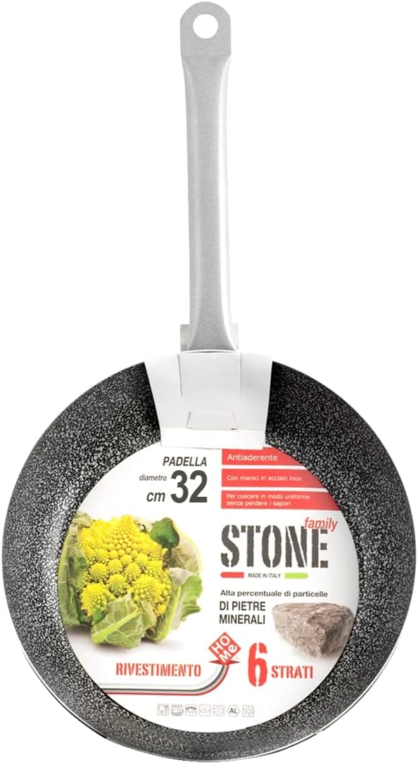 Home Family Stone Antihaft-Bratpfanne mit Griff, Stein, Schwarz/Grau, 32 cm