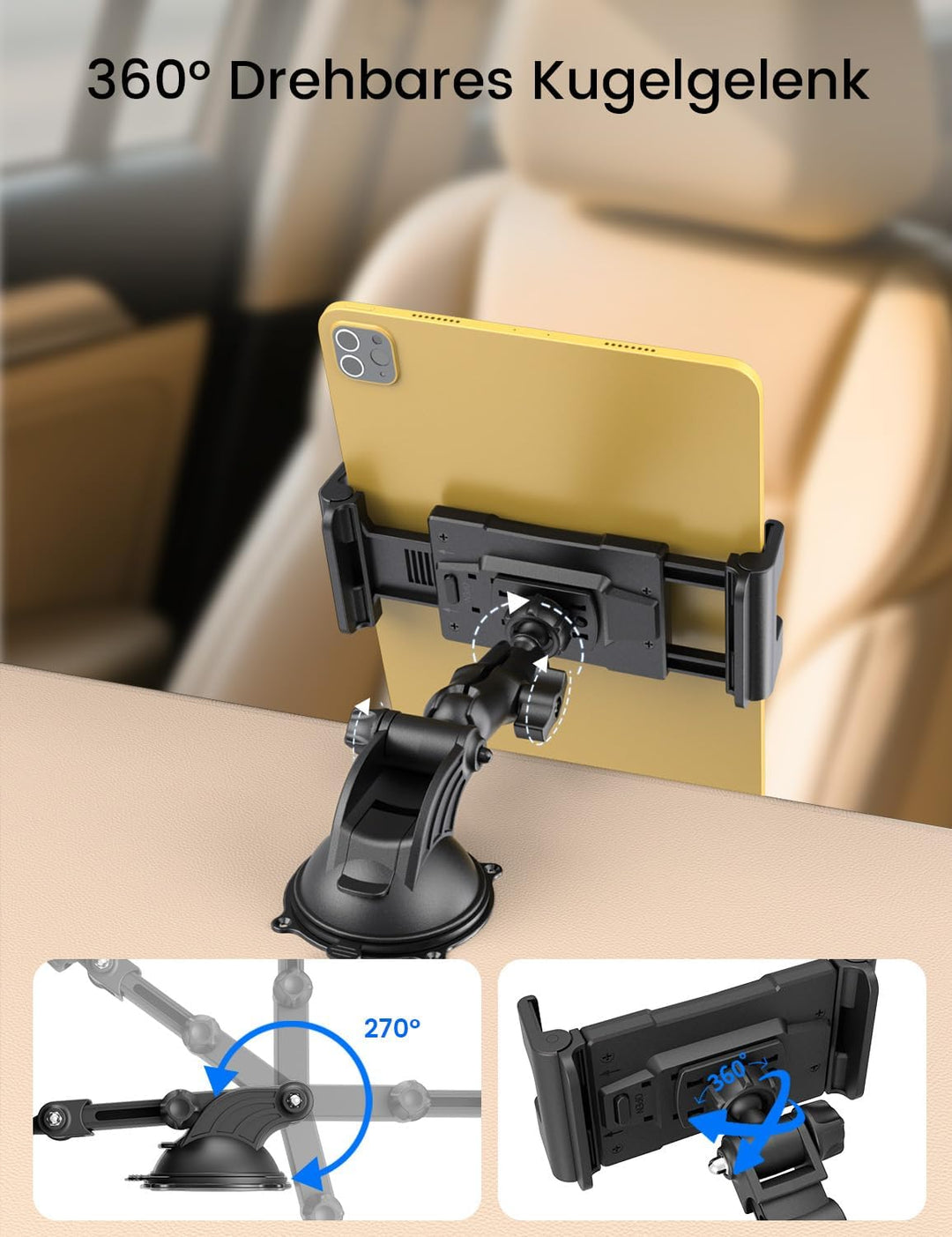 OHLPRO Tablet Halterung Auto Windschutzsche & Armaturenbrett Universal 360° Drehung iPad Autohalteru