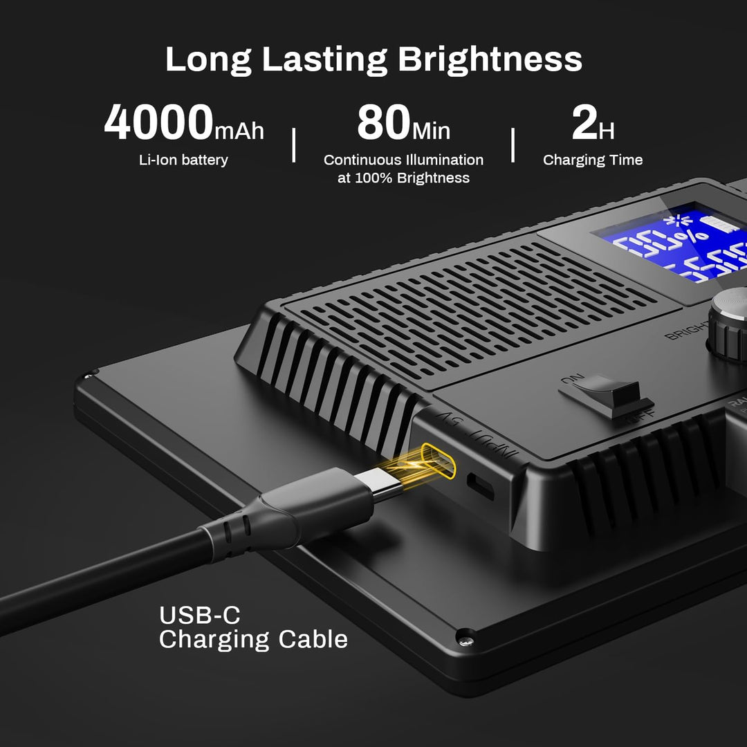 RALENO LED Kamera Video Licht, Eingebauter Wiederaufladbare Batterien 3200K-5600K Dimmbarer Zweifarb
