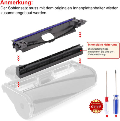 Bodenplatte + weiche Plüschstreifen + Rollen kompatibel mit Dyson V6 V7 V8 V10 V11 Weiche Rolle Stau
