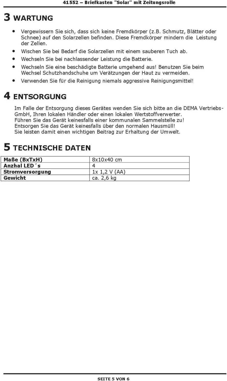 DEMA Briefkasten Solar mit Zeitungsrolle – Wetterfester Edelstahl Briefkasten mit integrierter Solar