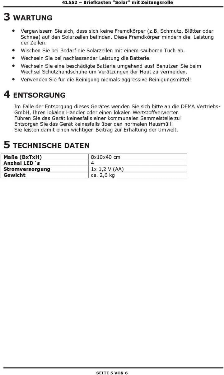 DEMA Briefkasten Solar mit Zeitungsrolle – Wetterfester Edelstahl Briefkasten mit integrierter Solar