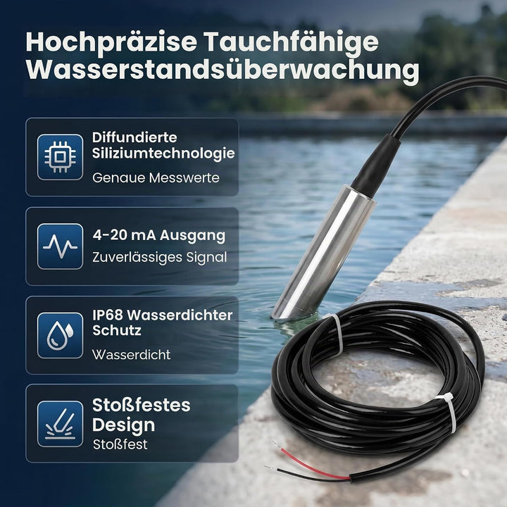 Fafeicy TL-136 Flüssigkeitsstandsmessumformer, IP68 Wasserstandssensor Detektor 24VDC 4-20 mA Signal