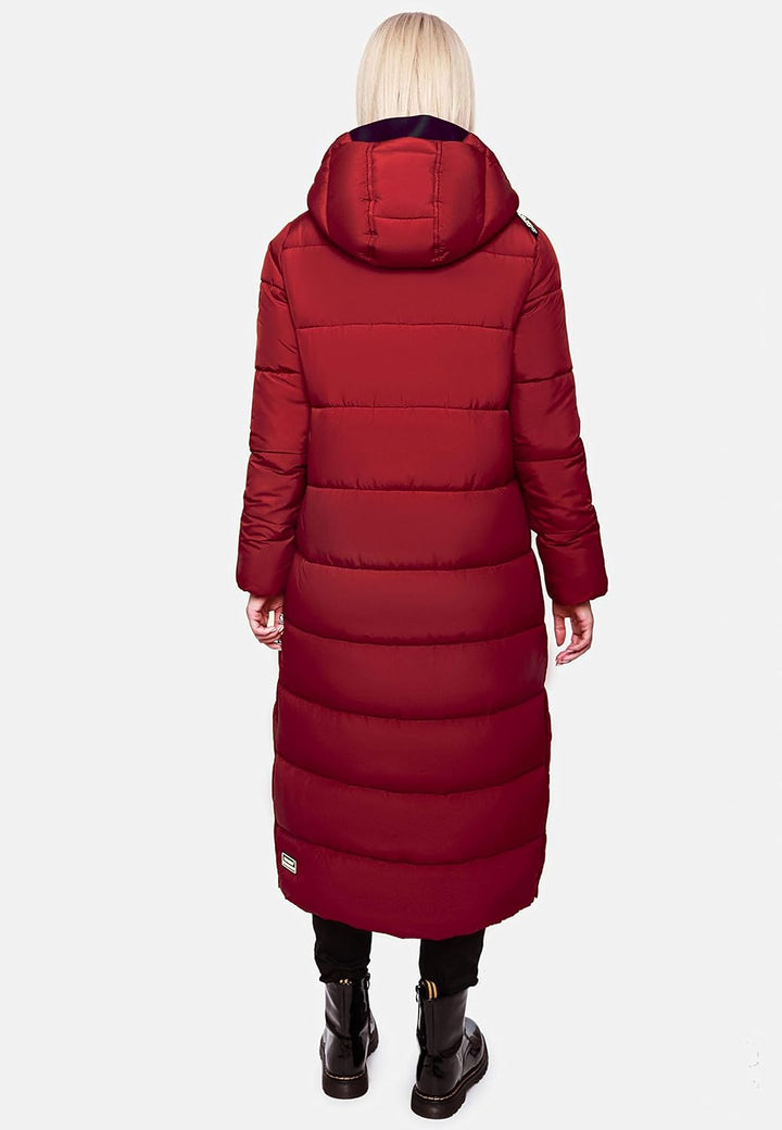 Navahoo Damen Wintermantel Warmer Steppmantel lang mit Abnehmbarer Kapuze Isalie XS-XXL M Dark Red,