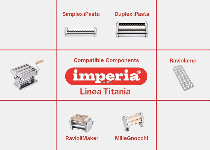 Imperia Titania. Nudelmaschine. 100% Made in Italy. Frische Nudelmaschine aus Stahl. Manueller Quers
