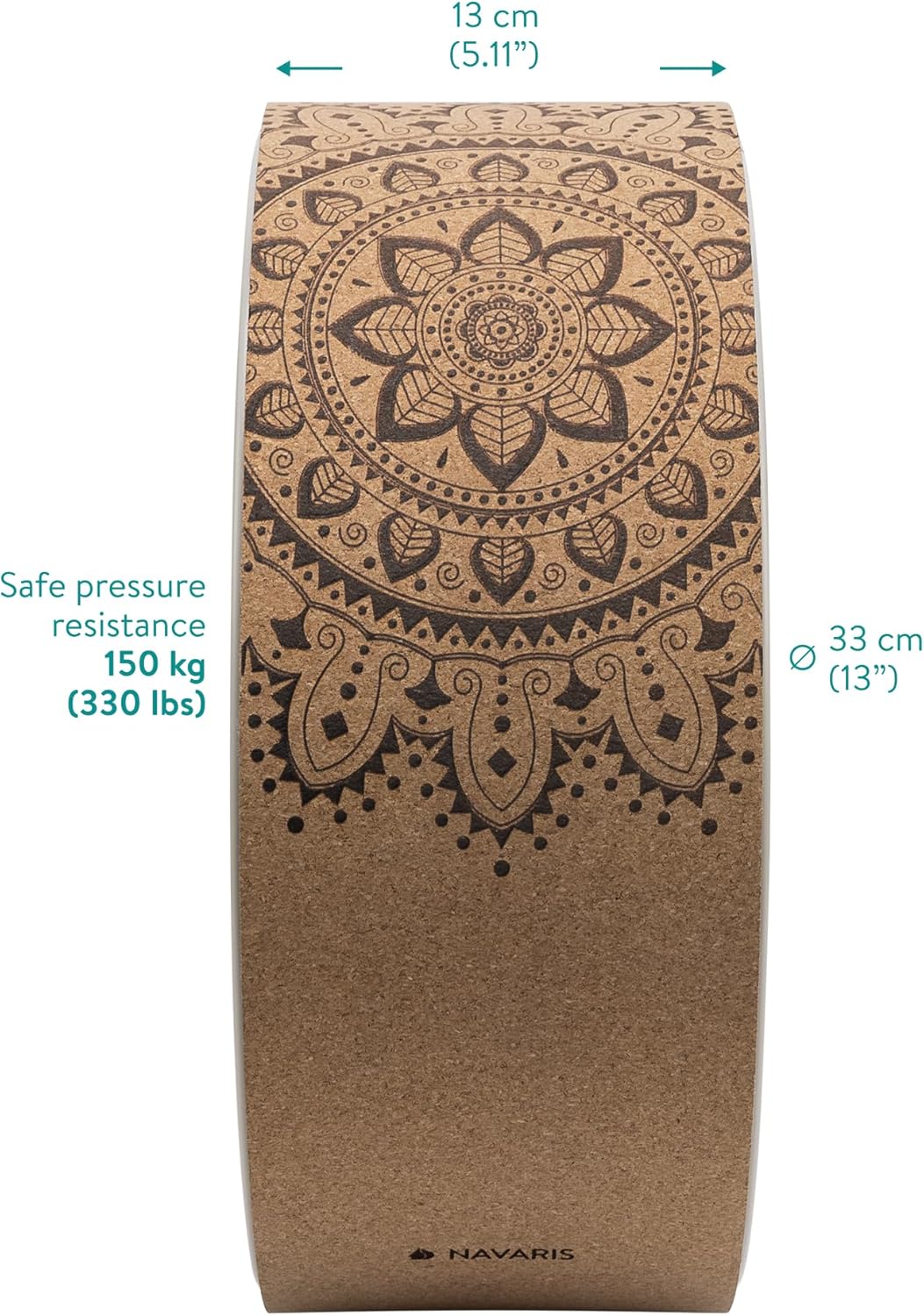 Navaris Yoga Rad Wheel aus Kork - 33 cm Yogarad für Yoga Pilates Gymnastik - Yoga-Stützrad Yoga-Ring