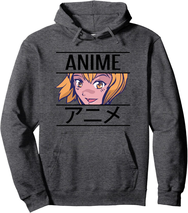 Manga Girl mit dem Wort Anime in japanischen Kanji. Pullover Hoodie