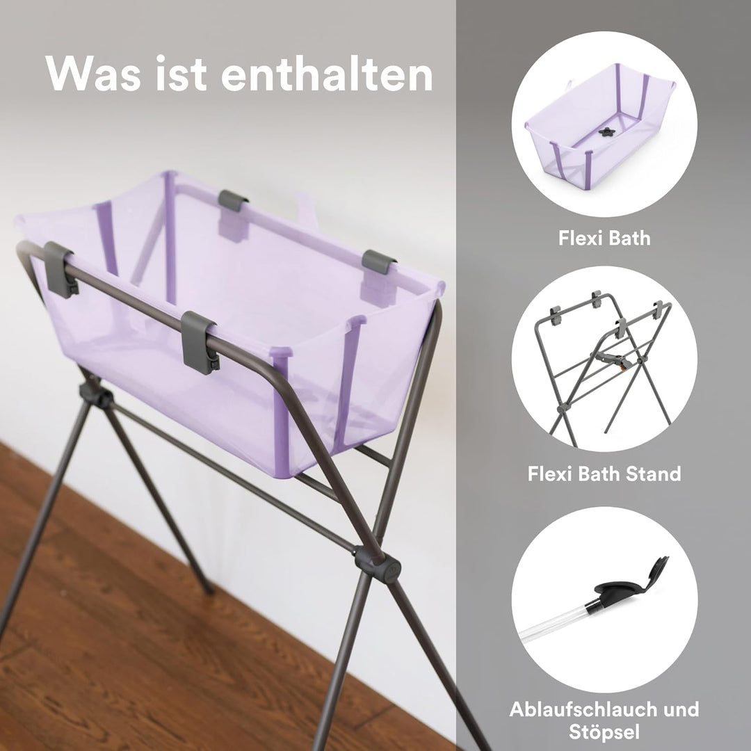 Stokke Flexi Bath (Lavender) + Flexi Bath Stand - Babybadewanne für Babys bis 10 kg - Faltbar, langl