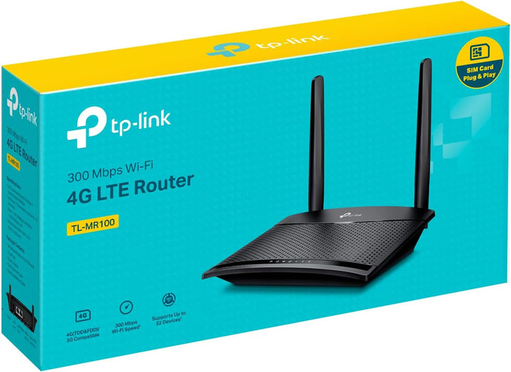 TP-Link 4G LTE Router 150 Mbit/s Wifi N 300 Mbit/s TL-MR100, 4G-Modem, 4G-Box, 2 x SMA für externe A