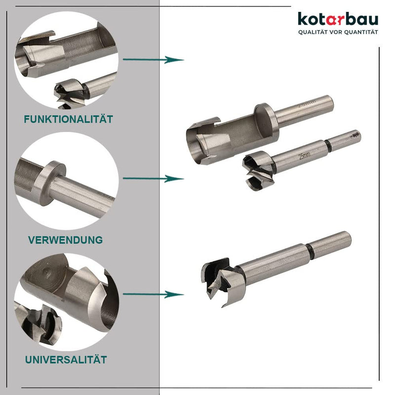 KOTARBAU® Fräser & Bohrer Satz 25 mm Holzbohrer Forstnerbohrer Zapfenbohrer Stopfenbohrer Bohrer Ast