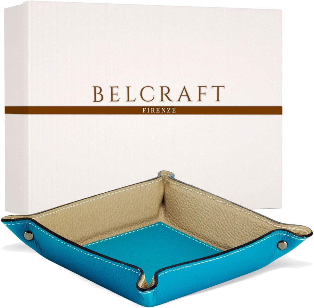 Luni Taschenleerer Leder, Handgearbeitet in klassischem italienischem Stil, Ordentlich Tablett, Aqua