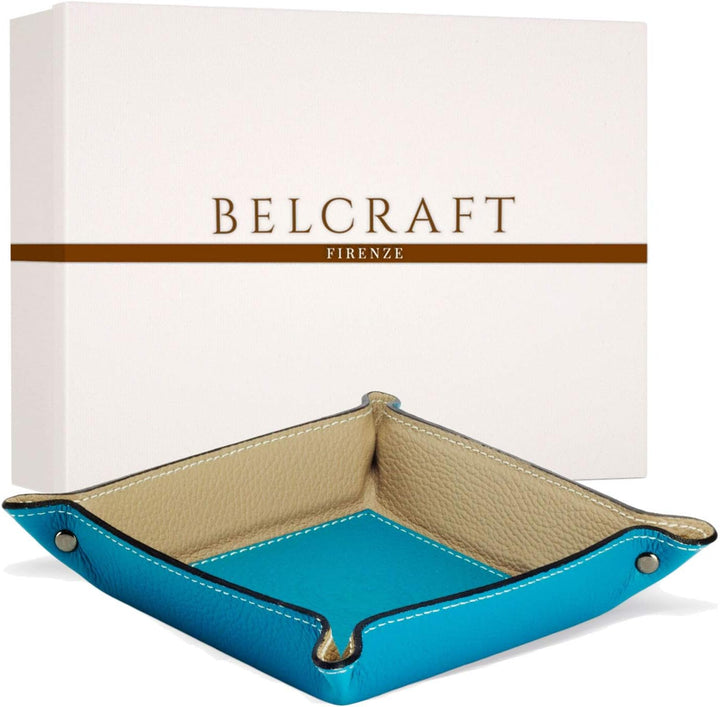 Luni Taschenleerer Leder, Handgearbeitet in klassischem italienischem Stil, Ordentlich Tablett, Aqua