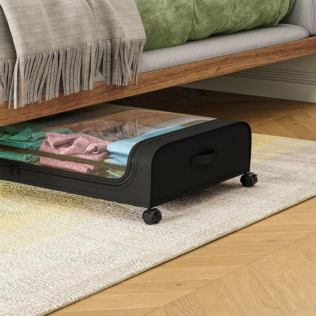 2 Stück Unterbett Aufbewahrungsbox mit Rädern Klares Fenster Rolling Unter Bett Metallschublade Deck