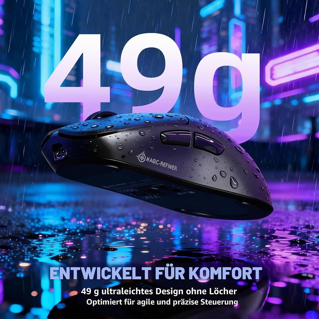 ZIYOU LANG×MAGIC-REFINER AJ199 Kabellose Gaming Maus Leicht, 49g Tri-Modus 2.4G/BT/Kabel, PixArt PAW